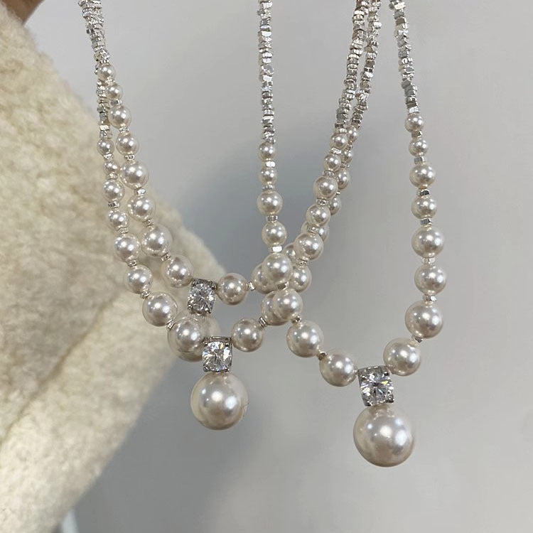 Difeng S999 Sterling Silver Broken Silver Shijia Pearl Necklace Women's Light Luxury Niche Clavicle Chain 2024 New Accessories