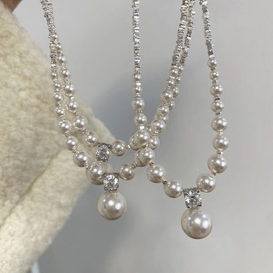 Difeng S999 Sterling Silver Broken Silver Shijia Pearl Necklace Women's Light Luxury Niche Clavicle Chain 2024 New Accessories