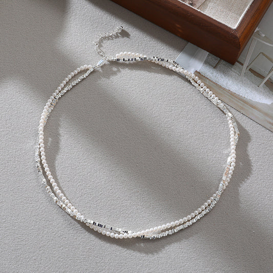 3MM Shijia pearls are multi-layered, featuring broken silver, light luxury pearl necklaces, millet beads, beaded necklaces, and women's versatile options.