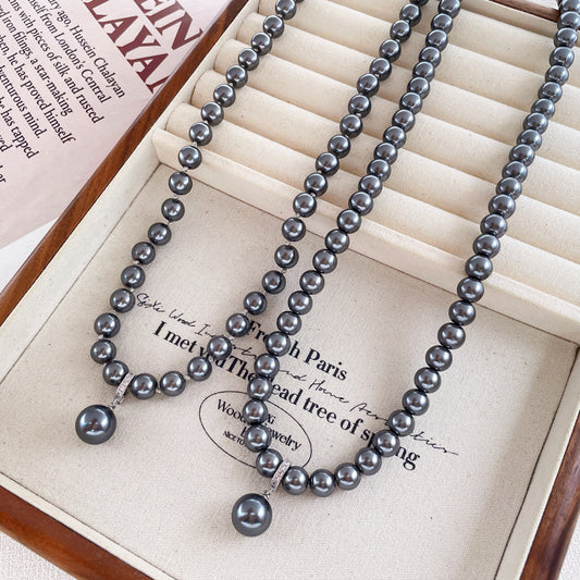 Tahitian strong light black pearl necklace long Shi family light luxury stacking double pearl sweater chain high-end jewellery